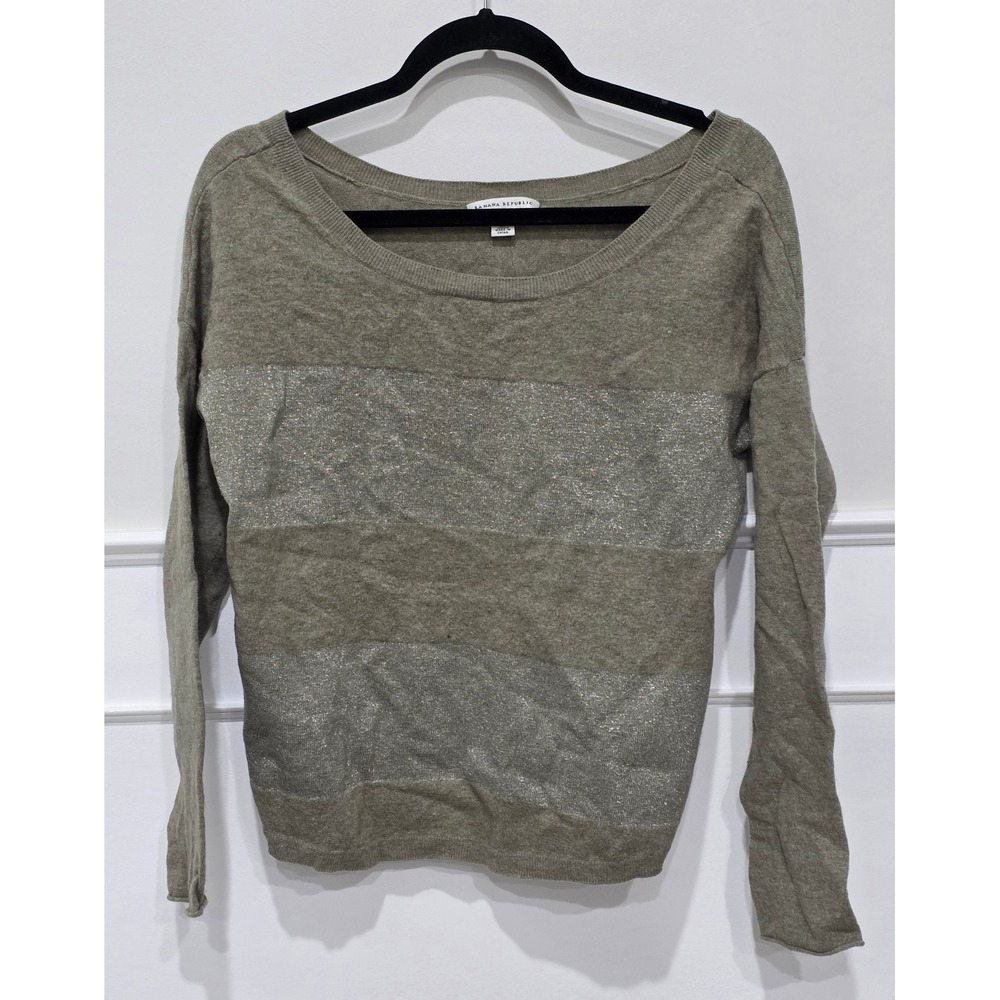 Banana Republic Womens Medium Olive‎ Green Wool Blend Metallic Striped Sweater